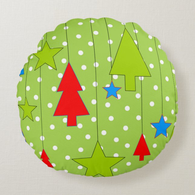 Festive Julgran Skriv ut Rund Kudde (Framsidan)