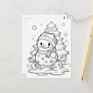 Festive Julgran snögubbe-killfärgning Vykort