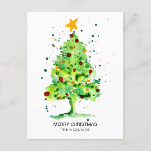 Festive Julgran Watercolor Helgdag vykort