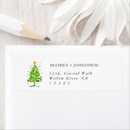 Festive Julgran Watercolor Returadress Etikett