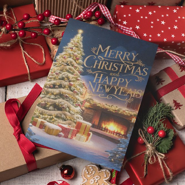 Festive Julgran with Presenter by Fireplace Vykort (Skapare uppladdad)