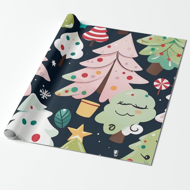 Festive Julgranar Mönster Presentpapper (Utrullad)