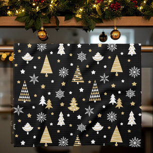 Festive Julgranar Snöflingor Black Kökshandduk
