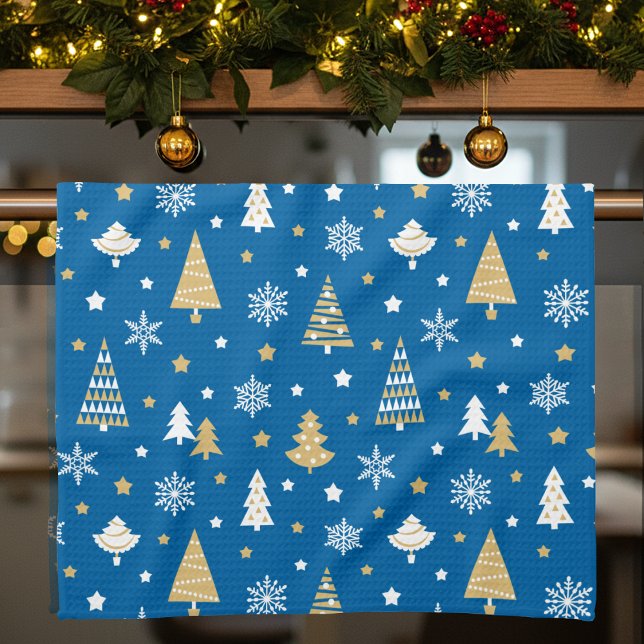 Festive Julgranar Snöflingor Blue Kökshandduk (Skapare uppladdad)