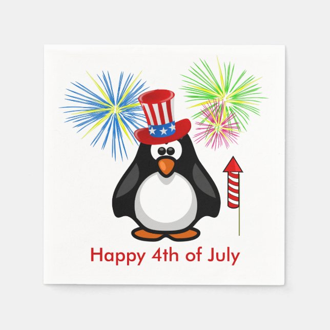 Festive juli 4:e Patriotic Fireworks Penguin Stars Pappersservett (Framsidan)