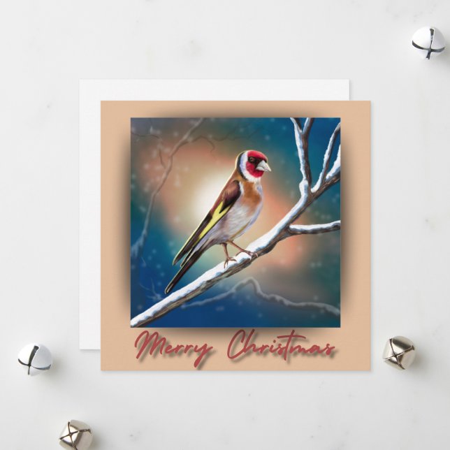Festive-julkort med Goldfinch-illustration Julkort (Fram/Back In Situ)