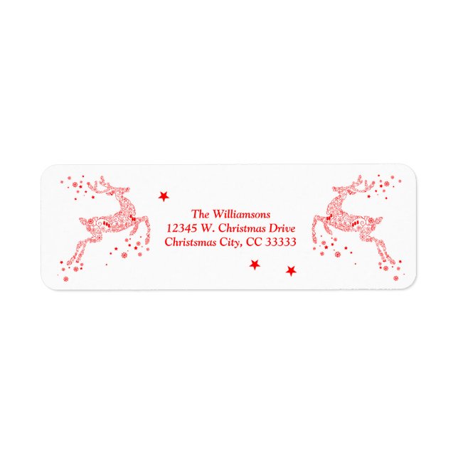 Festive julrenar Modern Red Swirls Stars Returadress Etikett (Framsidan)