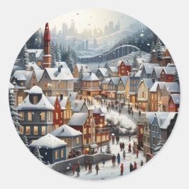 Festive julscene-märke runt klistermärke