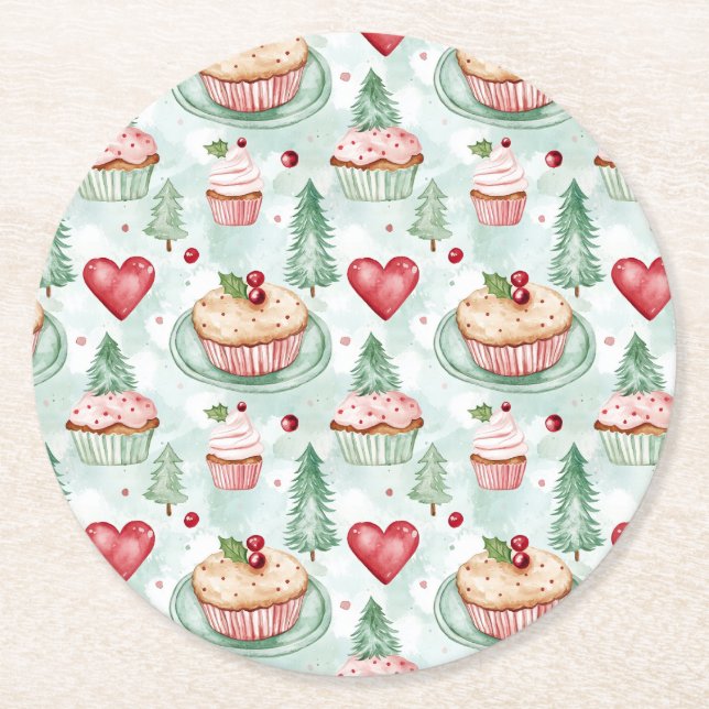 Festive julsötsaker underlägg papper rund (Framsidan)