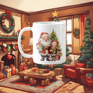 Festive jultomten add monogram vattenfärg kaffemugg