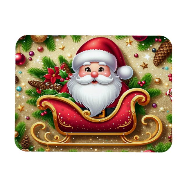 Festive Jultomten i Sleigh Magnet (Horisontell)