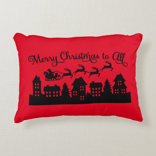 Festive Jultomten och Reindeer Dekorativ kudde (Framsidan)