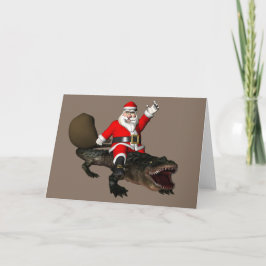 Festive Jultomten Riding An Alligator Helgkort