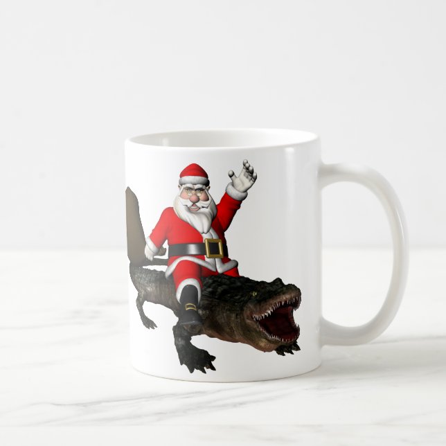 Festive Jultomten Riding An Alligator Kaffemugg (Höger)