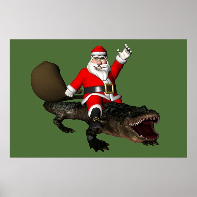 Festive Jultomten Riding An Alligator Poster (Framsidan)