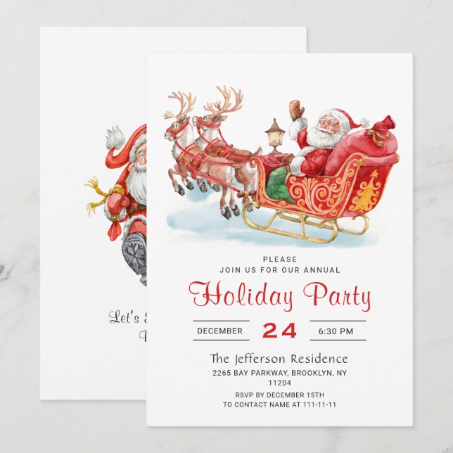 Festive Jultomten Sleigh Helgdag jul Party Inbjudningar (Fram/baksida)