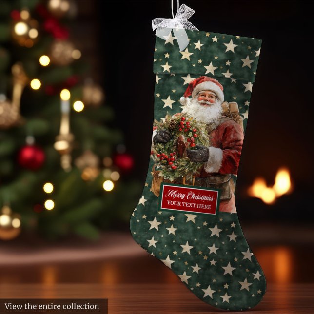 Festive Jultomten Stocking Personlig Namn Stor Julstrumpa (Festive Santa Claus Stocking Personalized Name)