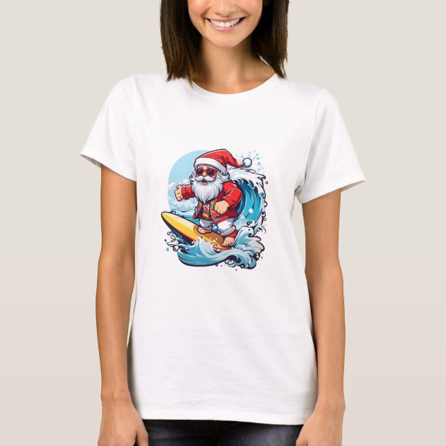 Festive Jultomten Surfing jul Vinkarare T Shirt (Framsida)