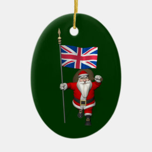 Festive Jultomten with Flagga of the UK Julgransprydnad Keramik