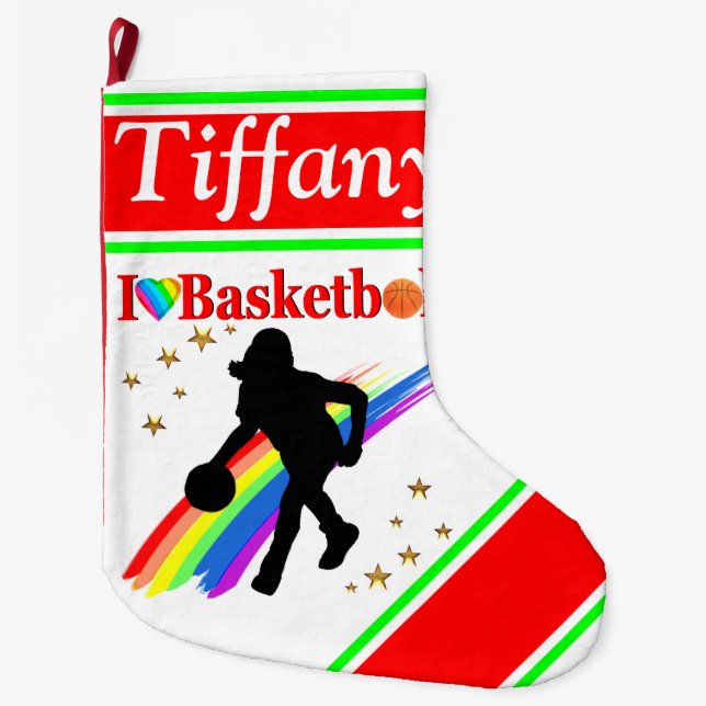 FESTIVE KÄRLEK BASKETBALL ANPASSNINGSBAR CHRISTMAS STOR JULSTRUMPA (Framsidan)