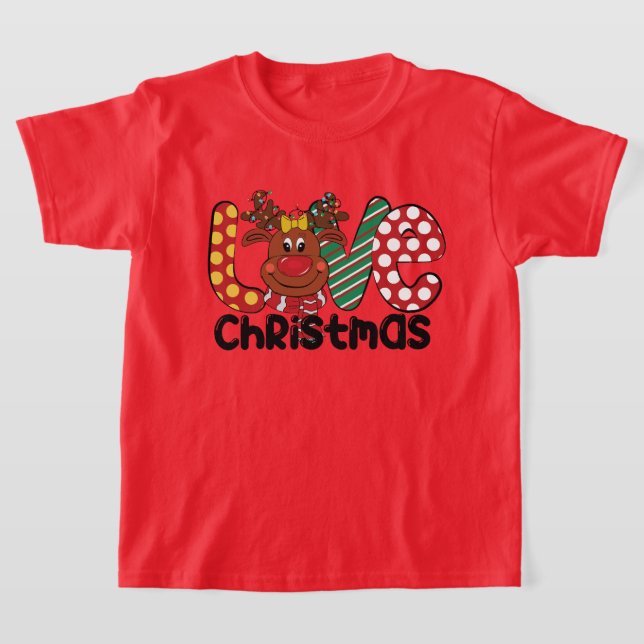 Festive kärlek julflickor renar t shirt (Laydown)