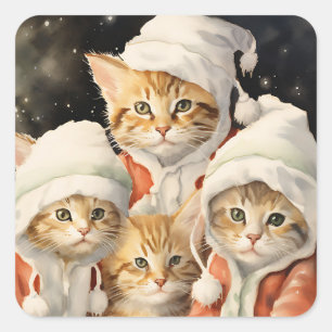 Festive Kattunge Fyrkantigt Klistermärke