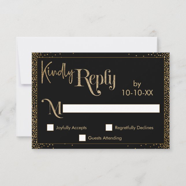 Festive Kinely Reply Faux Guld Confetti på Black OSA Kort (Framsida)