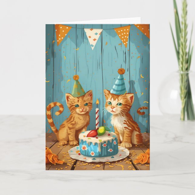 Festive Kitten Party Greeting Card Tack Kort (Framsida)