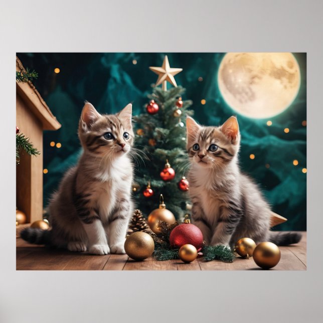 Festive Kittens by Julgran under Full Moon Poster (Framsidan)