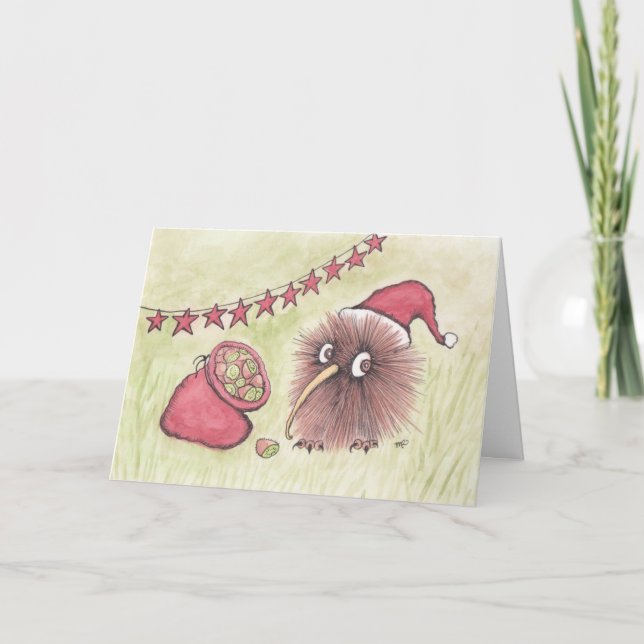 Festive Kiwi Bird Santa Helgkort (Framsida)