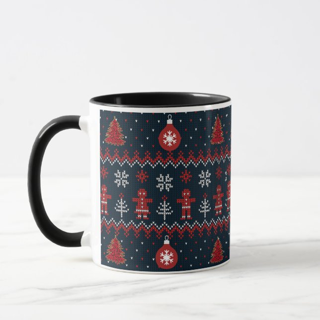 Festive knitted ginger bread snow flakes  mug mugg (Vänster)