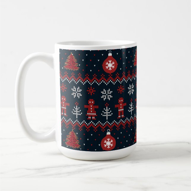 Festive Knitted Snowflakes gingerbread pattern  Kaffemugg (Vänster)