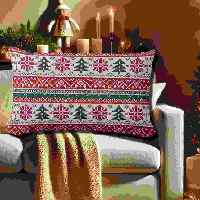 Festive Knuteled-Mönster med stjärnor Lumbarkudde (Skapare uppladdad)
