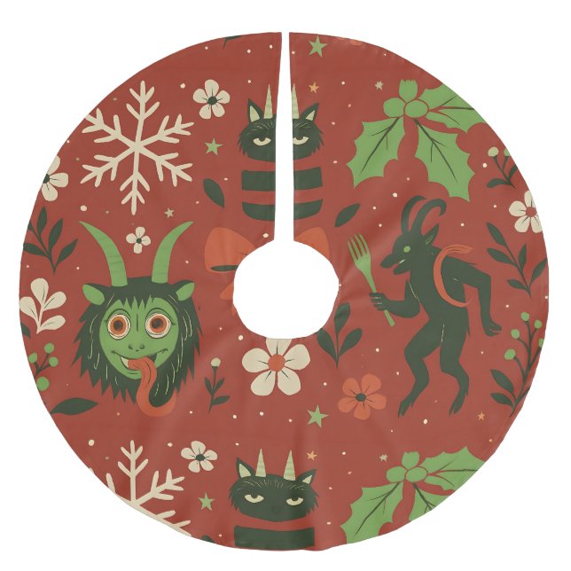 Festive Krampus Mönster Julgransmatta Borstad Polyester (Framsidan)