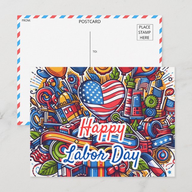 Festive Labour Day Firande Vykort (Fram/baksida)