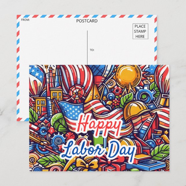 Festive Labour Day Firande Vykort (Fram/baksida)