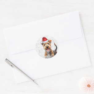 Festive Lakeland Terrier Woof Ord Art jul Runt Klistermärke
