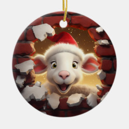 Festive Lamb i Santa Hat - 3D Julgransprydnad Keramik