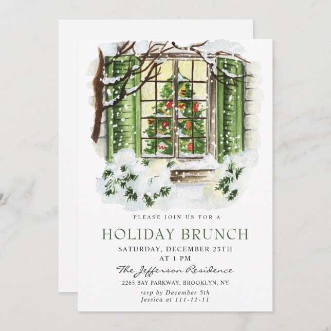 Festive Land Helgdag-jul-HELGDAG BRUNCH Inbjudningar (Fram/baksida)