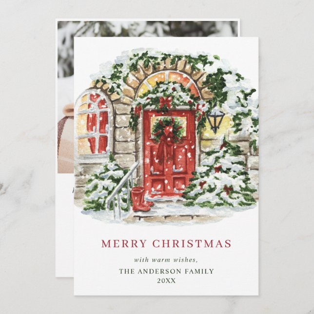 Festive Land House-jul-fotfoto Hälsning Julkort (Fram/baksida)