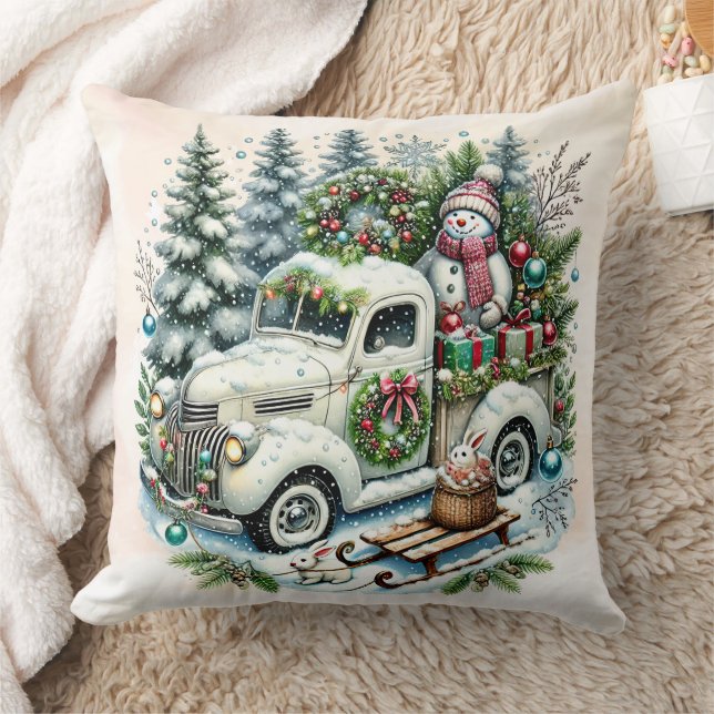 Festive Lastbil | Vintage-julleverans Kudde (Filt)
