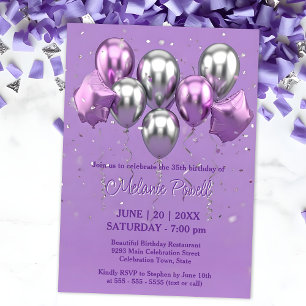 Festive Lavender och Silver Star Ballothday Inbjudningar
