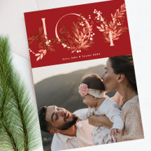 Festive Leafy Blommigt Jul Traditional Red JOY