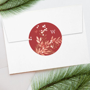Festive Leafy Blommigt jul Traditional Red Runt Klistermärke