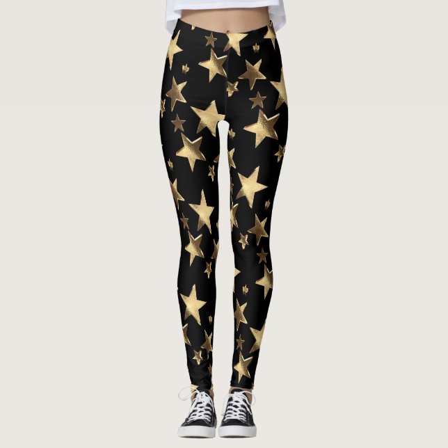 Festive Leggings Black Guld-julstjärnor (Framsida)
