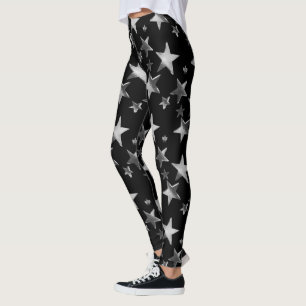 Festive Leggings Black Silver Grått-julstjärnor