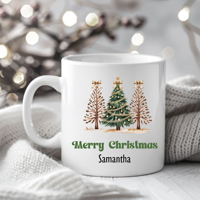 Festive Leopard Christmas Trees Custom Name Mug Kaffemugg (Festive Leopard Christmas Trees Custom Name Mug)