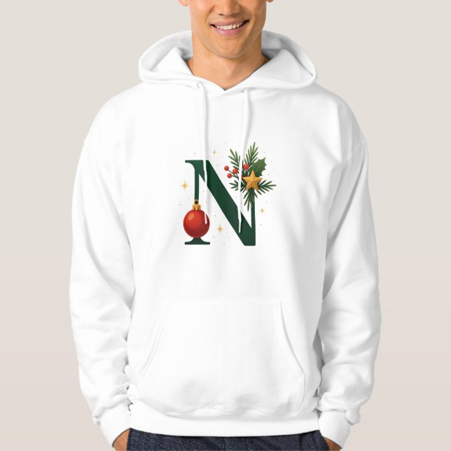 Festive Letter N Holiday  Adult Pullover Hoodie (Framsida)