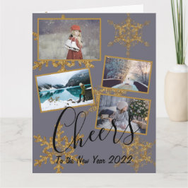 Festive Lila Cheers Golden Snowflake 4 Foton Kort
