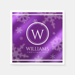 Festive Lila Foil Snöflingor Monogram Namn Pappersservett